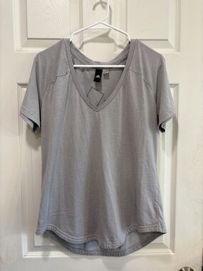 adidas Women's Light Gray V-Neck Short Sleeve Tee